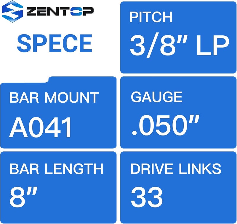 Zentop 8 Inch Chainsaw Bar and Chains, .050'' Gauge 3/8" LP Pitch 33DL Fits Greenworks, Sun Joe, Chicago, Portland, Kobalt, Earthwise and More- S33 - Image 2